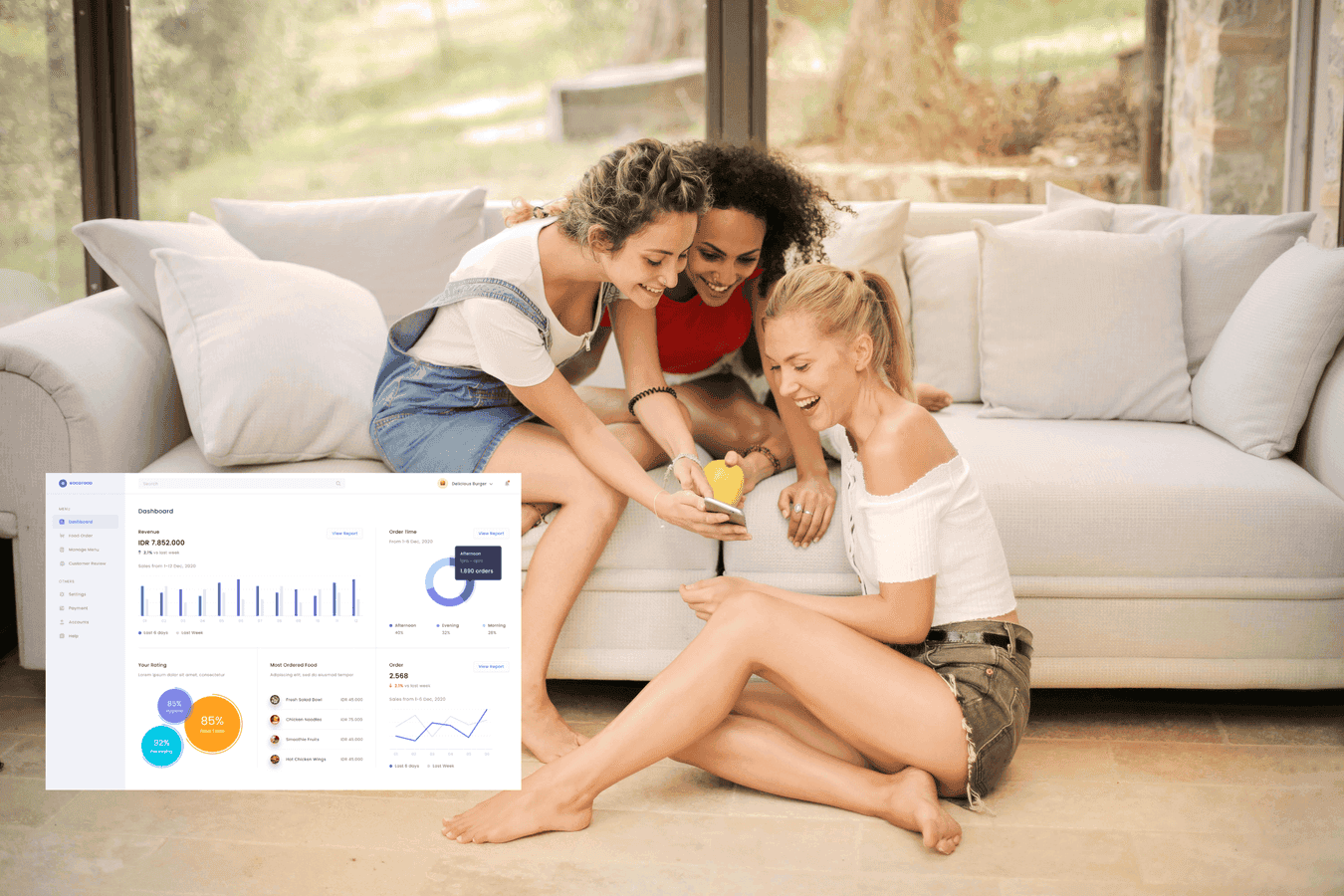 Professional Business Meeting - Two professionals engaged with mobile devices and analytics